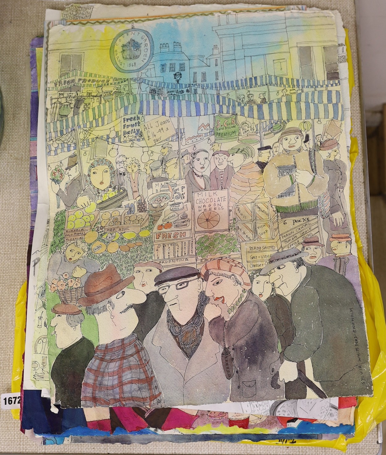 Sylvia Whitford-Engholm, a group of assorted unframed original artworks, assorted cartoons, mostly signed, 59 x 44cm, unframed